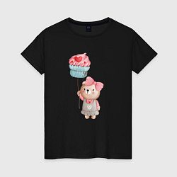 Женская футболка Мишка с воздушным пирожным