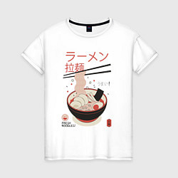 Футболка хлопковая женская Японский стиль рамен, цвет: белый