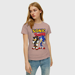 Футболка хлопковая женская ЕЖ СОНИК SONIC THE HEDGEHOG, цвет: пыльно-розовый — фото 2
