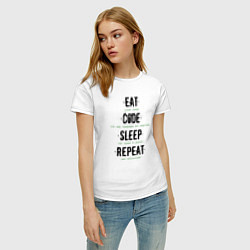 Футболка хлопковая женская EAT CODE SLEEP REPEAT, цвет: белый — фото 2