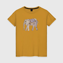 Футболка хлопковая женская Африканский слон в попоне, цвет: горчичный