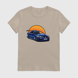 Футболка хлопковая женская Ниссан gtr 2022, цвет: миндальный