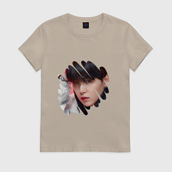 Футболка хлопковая женская Agust D SUGA BTS, цвет: миндальный
