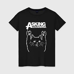 Футболка хлопковая женская Asking Alexandria Рок кот, цвет: черный