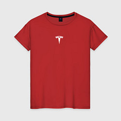 Футболка хлопковая женская TESLA WHITE LOGO МИНИМАЛИЗМ, цвет: красный