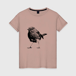 Футболка хлопковая женская Птаха воробей Sparrow, цвет: пыльно-розовый