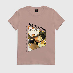 Футболка хлопковая женская Кагеяма Тобио, Нишиноя Ю, Хината Шоё Волейбол, цвет: пыльно-розовый