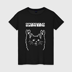 Футболка хлопковая женская Scorpions Скорпионс Рок кот, цвет: черный