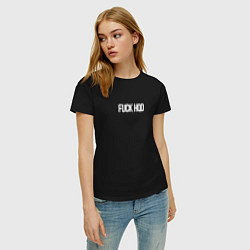 Футболка хлопковая женская FUCK HQD BLACK, цвет: черный — фото 2