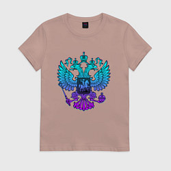 Футболка хлопковая женская НЕОНОВЫЙ ГЕРБ РОССИИ NEON RUSSIA, цвет: пыльно-розовый