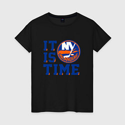 Футболка хлопковая женская It Is New York Islanders Time Нью Йорк Айлендерс, цвет: черный