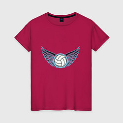 Футболка хлопковая женская Volleyball Wings, цвет: маджента