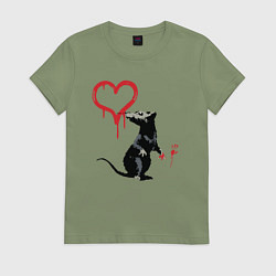 Футболка хлопковая женская BANKSY БЭНКСИ крыса и сердце, цвет: авокадо