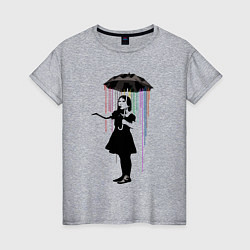 Футболка хлопковая женская BANKSY БЭНКСИ девушка под зонтом, цвет: меланж