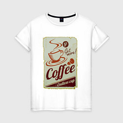 Футболка хлопковая женская Coffee Cup Retro, цвет: белый