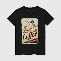 Футболка хлопковая женская Coffee Cup Retro, цвет: черный