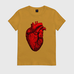 Футболка хлопковая женская Сердце анатомическое, цвет: горчичный