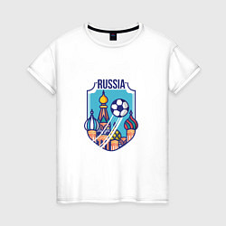 Футболка хлопковая женская Football - Russia, цвет: белый