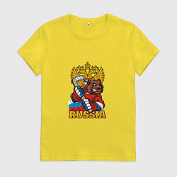 Футболка хлопковая женская Хоккей - Russia, цвет: желтый