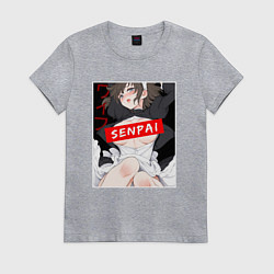 Женская футболка Девушка и надпись Senpai Ahegao