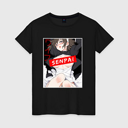 Женская футболка Девушка и надпись Senpai Ahegao