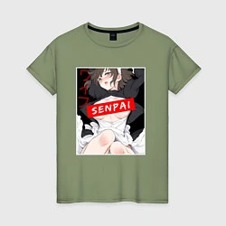Женская футболка Девушка и надпись Senpai Ahegao