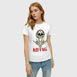 Футболка хлопковая женская Rock n Roll Skull, цвет: белый — фото 2
