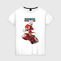 Футболка хлопковая женская Knuckles Echidna Sonic Video game Ехидна Наклз Вид, цвет: белый