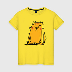 Футболка хлопковая женская Спокойный кот Йога, цвет: желтый