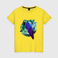 Футболка хлопковая женская Блестящий попугай Тропический коллаж, цвет: желтый