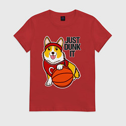 Футболка хлопковая женская JUST DUNK IT корги, цвет: красный