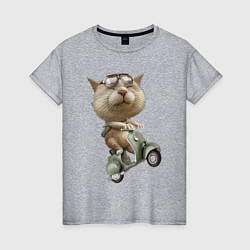 Женская футболка Крутой котяра на скутере