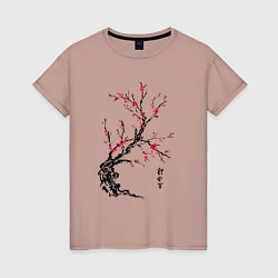 Женская футболка Сакура с иероглифами