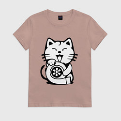 Футболка хлопковая женская JDM Cat & Engine Japan, цвет: пыльно-розовый