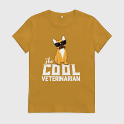 Футболка хлопковая женская Крутой ветеринар французский бульдог, цвет: горчичный