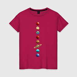 Футболка хлопковая женская Парад нарисованных планет, цвет: маджента