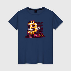 Женская футболка Биткоин на фоне стены Bitcoin