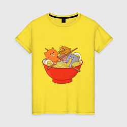 Женская футболка THREE CATS EATING NOODLES