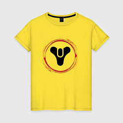 Футболка хлопковая женская Символ Destiny и красная краска вокруг, цвет: желтый