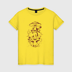 Футболка хлопковая женская Инопланетяне Нло, цвет: желтый