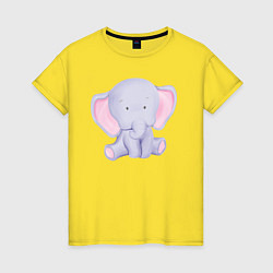 Футболка хлопковая женская Милый Слонёнок В Предкушении, цвет: желтый