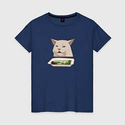 Женская футболка Кот с салатом из мема