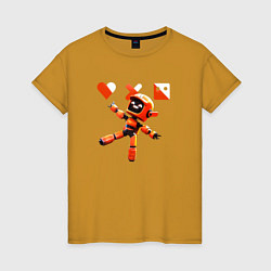 Футболка хлопковая женская Love death and robots оранжевый робот, цвет: горчичный