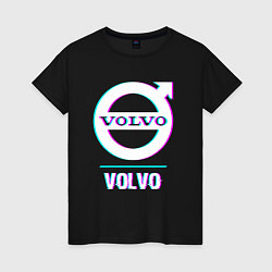 Футболка хлопковая женская Значок Volvo в стиле Glitch, цвет: черный