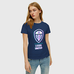 Футболка хлопковая женская Leeds United FC в стиле Glitch, цвет: тёмно-синий — фото 2