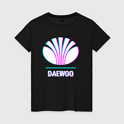 Футболка хлопковая женская Значок Daewoo в стиле Glitch, цвет: черный