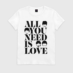 Футболка хлопковая женская ALL YOU NEED IS LOVE THE BEATLES, цвет: белый
