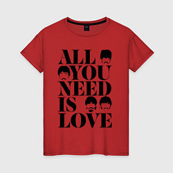 Футболка хлопковая женская ALL YOU NEED IS LOVE THE BEATLES, цвет: красный