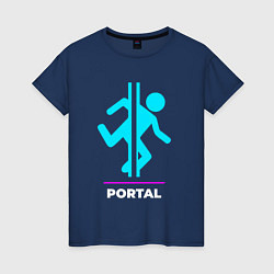 Футболка хлопковая женская Символ Portal в неоновых цветах, цвет: тёмно-синий