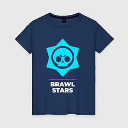 Футболка хлопковая женская Символ Brawl Stars в неоновых цветах, цвет: тёмно-синий
